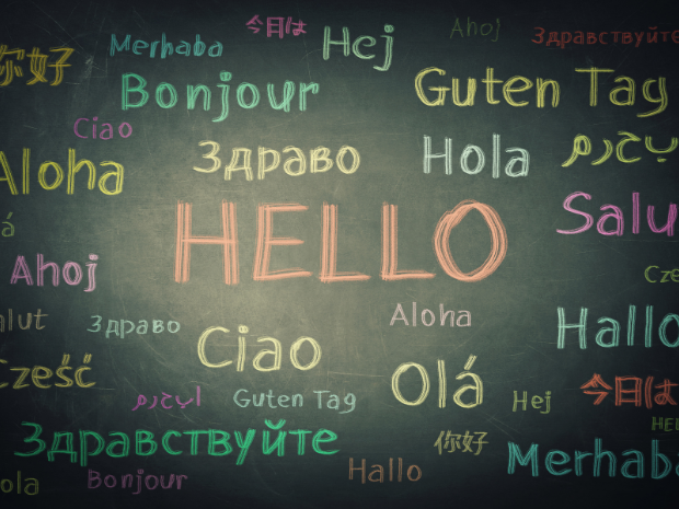 Image of the word of Hello, surrounded by the word hello translated into different languages.